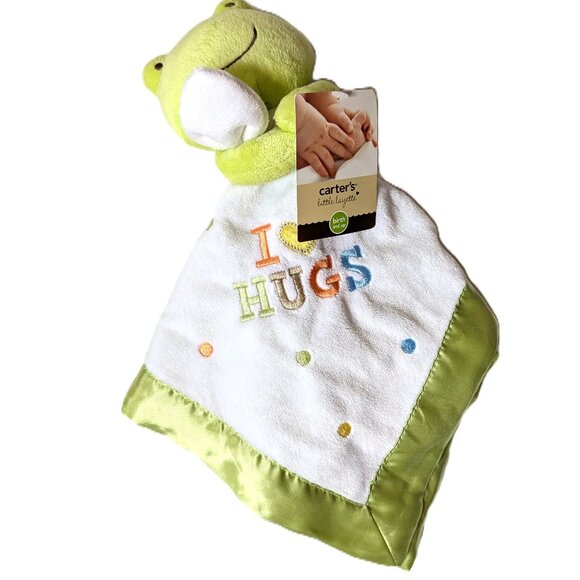 2010 Carter's Baby Frog Security Blanket Plush Stain I Love HUGS 16x16" Green - Picture 1 of 5